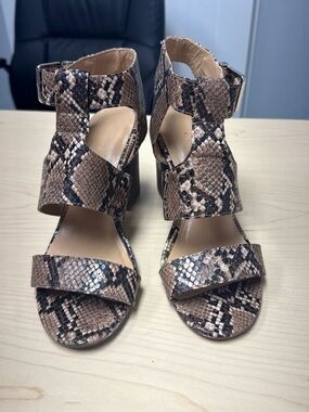 Express Brown Snake-Print Block Heel Sandals